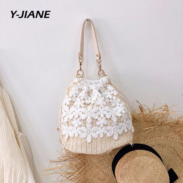 

woman 2020 new floral lace bag straw big large shoulder bag fashion crossbody casual beach messenger bolsa feminina#g3