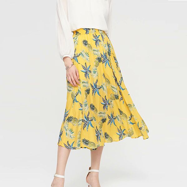 

skirts flower print 2021 fashion high waist skirt women spring summer midi ladies elastic a line long for, Black