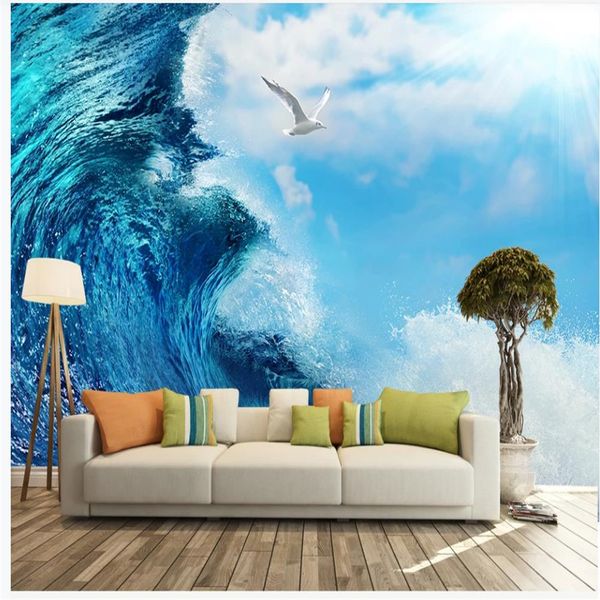 

wallpaper for walls 3 d for living room blue sea waves wallpapers mural tv background wall