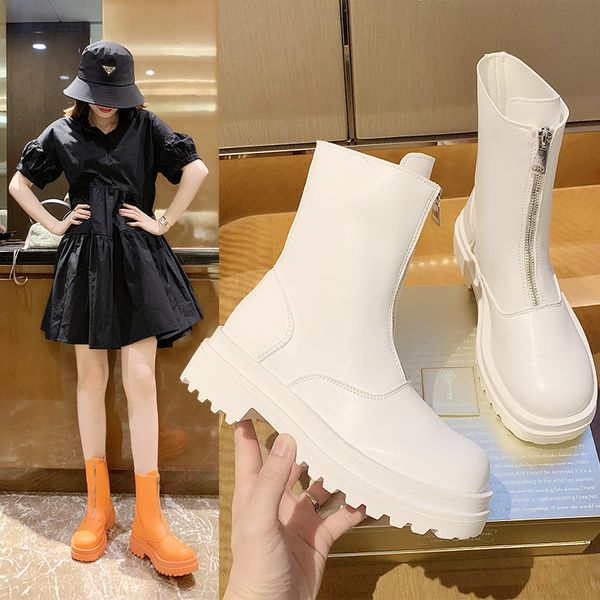 

women's rubber boots shoes boots-women luxury designer round toe zipper summer booties rain riding 2020 mid-calf med mid calf, Black
