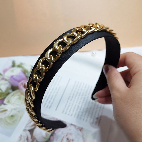 

h:hyde new fashion gold chains hair bands women casual hair hoop solid bezel hairbands girls elastic headband accessories, Golden;silver