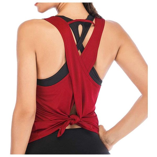 

gym clothing cross athletic fitness vest t-shirt workout shirt yoga sport tank women sleeveless backless#g3, White;black