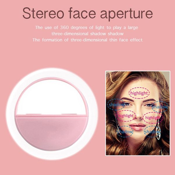 

мода селфи свет портативный светодиодный свет кольца заливка для смарт-телефон розовый