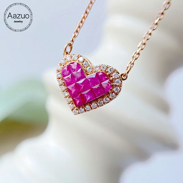 

aazuo 18k rose gold natural ruby lovely heart pendent with chain necklace gifted for women au750 18 inch, Silver