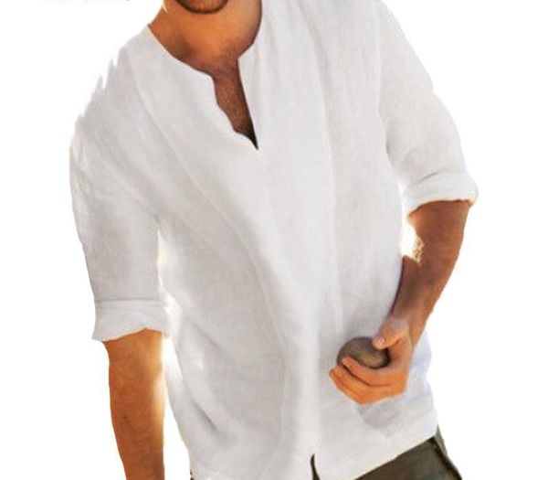 

chinese style men casual loose t shirt cotton v-neck sleeve t-shirt men solid retro vintage tee shirt camisetas hombre, White;black