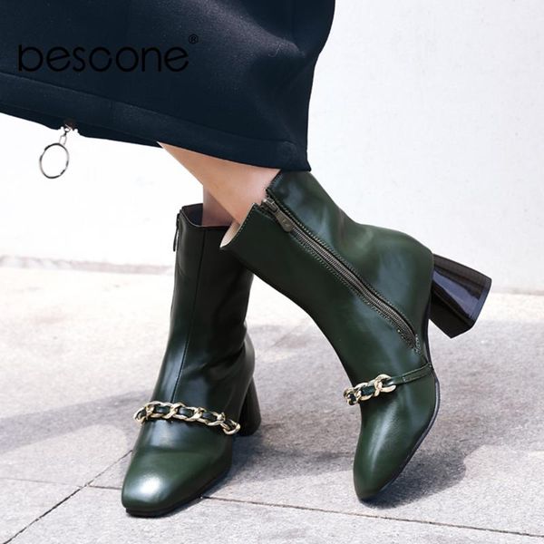 

bescone fashion women mid-calf boots winter handmade zipper microfiber high heel shoes pointed toe square heel lady boots bm298, Black