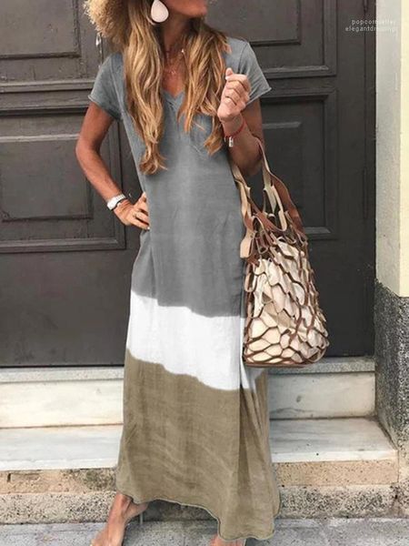 

dresses fashion ladies holidays beach dress summer female panelled bohemian dress women v neck long, Black;gray