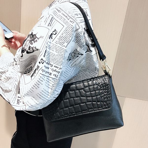 

ranhuang 2020 women genuine leather shoulder bags alligator fashion messenger bags cow leather ladies crossbody black