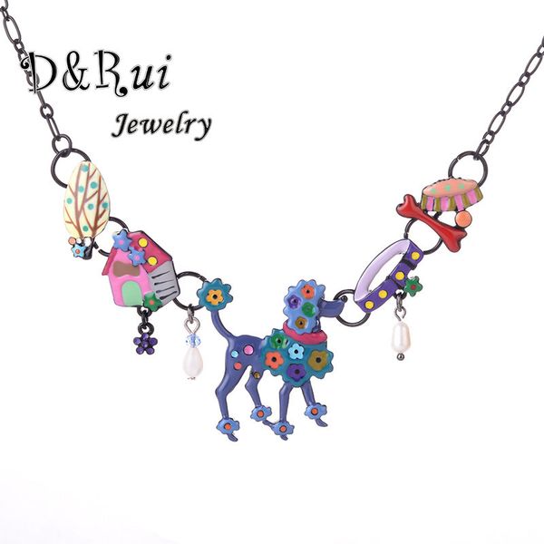 

creative enamel alloy necklace women colorful animal dog bones choker black link chain necklaces pendants fashion woman pendant, Silver