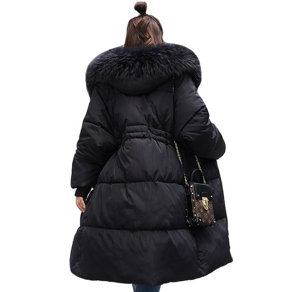 

2020 winter jacket women hooded with fur collar long female coat winter womens warm thicken long parka outwear parkas, Black