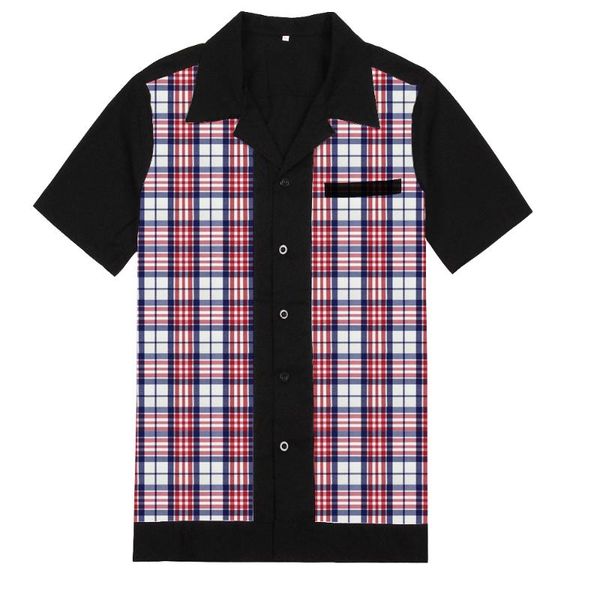 

wholesale clothing short sleeve male shirt checkered leisure design vintage plaid mens button up blouse party clothes, White;black