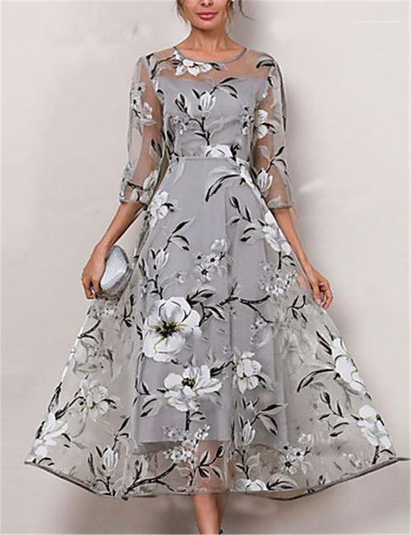 

womens designer dresses casual females clothing floral print womens casual dresses fashion plus size transparent panelled, Black;gray