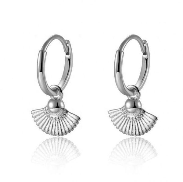 

hoop & huggie lozrunve minimalist jewelry vintage plain small fan charm earrings 925 silver, Golden;silver