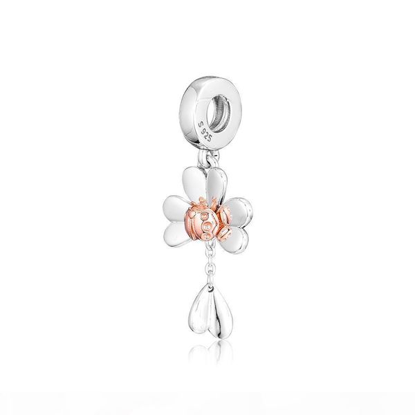 

2019 spring 925 sterling silver jewelry clover & ladybug dangle charm beads fits pandora bracelets necklace for women diy making, Bronze;silver