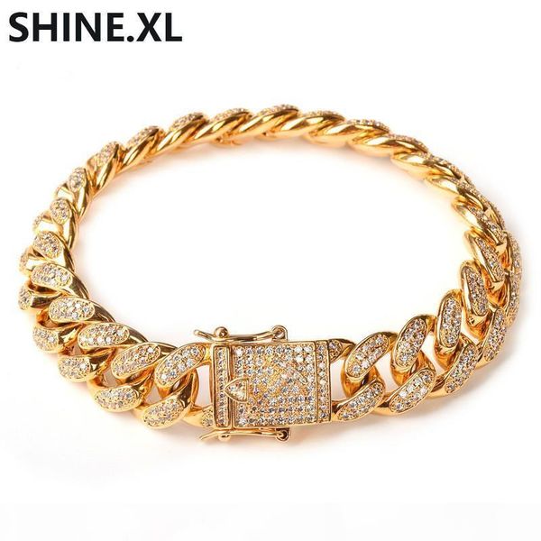 

12mm обочина кубинской ссылки браслет золото серебро thick heavy copper материал iced out cz chain браслет 8, Black