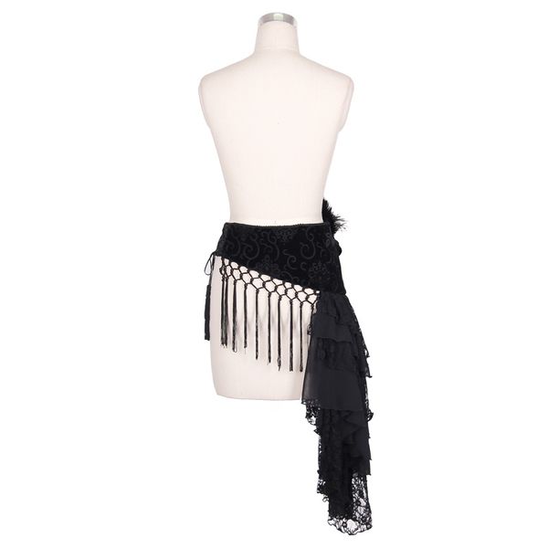 

gothic steampunk female belt gothic pattern belts for women black slimming tassels waist belt with feather, Black;brown