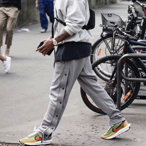 

19fw luxury european fog grey side buckle sweatpant sports casual oversize hip-hop trousers mens designer trousers hfyykz002, Black