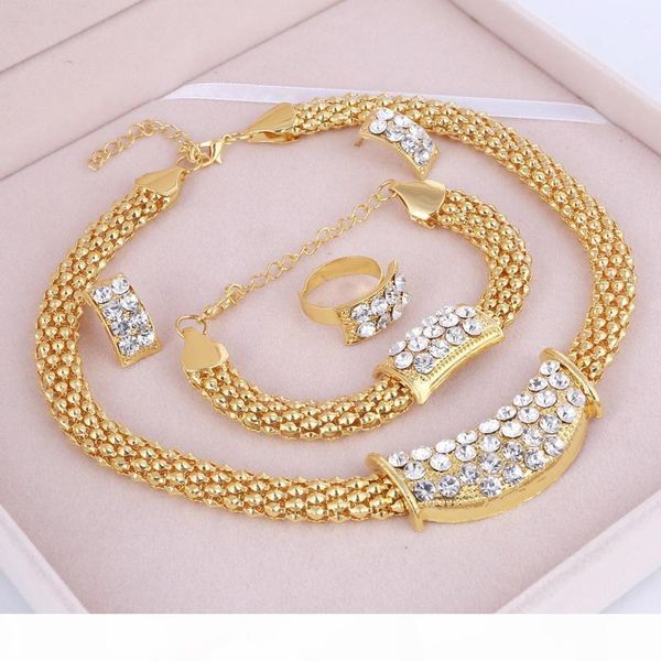 

party accessories wedding gold jewelry sets for women pendant statement african beads crystal necklace earrings bracelet rings, Black