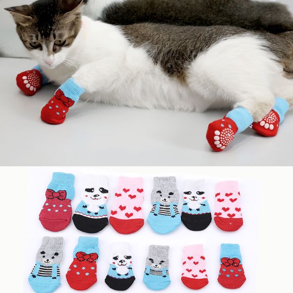 

4pcs pet dog puppy cat shoes slippers non-slip socks pet cute indoor for small dogs cats snow boots socks supplies