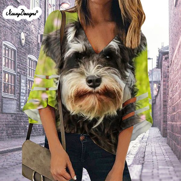 

women blouse 2020 chiffon summer schnauzers dogs prints streetwear shirts v neck casual long sleeve xxl dropshipping, White