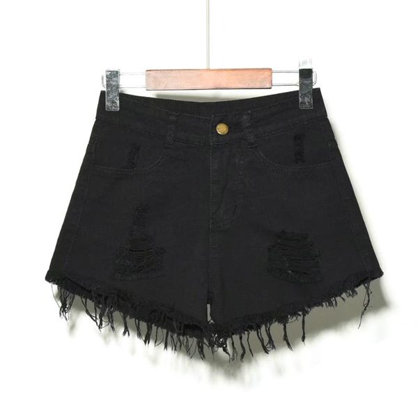 

women denim holes jeans summer short high waist casual ripped vintage pants, Blue