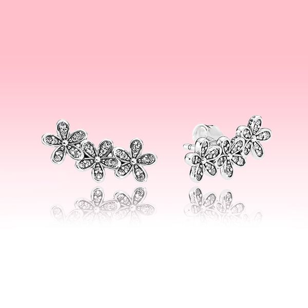

authentic 925 sterling silver shining daisy stud earrings women girls summer jewelry with original box for pandora cz diamond earring set, Golden;silver