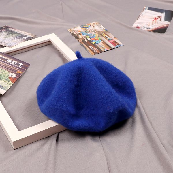 

2020 new pure color woollen beret ladies autumn winter woollen hat korean version retro literary leisure hat fashion women cap, Blue;gray
