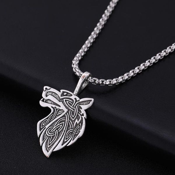 

dawapara fashion men necklace stainless steel jewelry amulet animal wolf head punk box chain pendant necklaces boyfriend gift, Silver