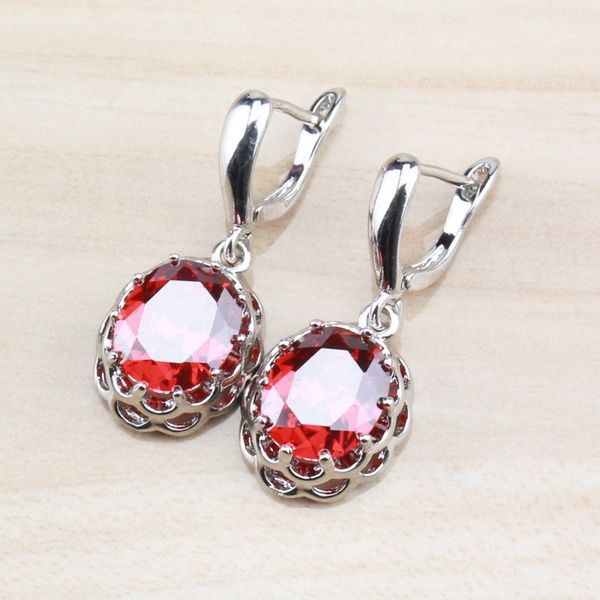

silver color jewelry sparkling red garnet health fashion drop earrings for women gift jewelry box dh02