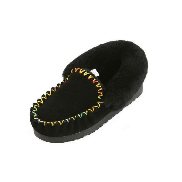 

2020 fashion 100% cowhide leather+ natural fur boot woman shearling snow boots winter wool fur snow boots lady warm shoes, Black