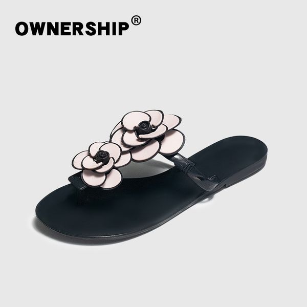 

women 2020 flowers slippers summer flip flops women's flats ladies slides woman comfortable footwear female outside beach shoes, Black