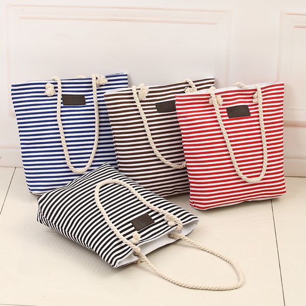 

fashion women's bag rope canvas bag female striped beach bags shoulder bags