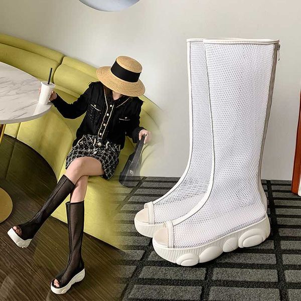 

chimizhai boots women shoes summer knee-high woman boots 29-46 mesh ladies shoes party autumn bear soles my523, Black