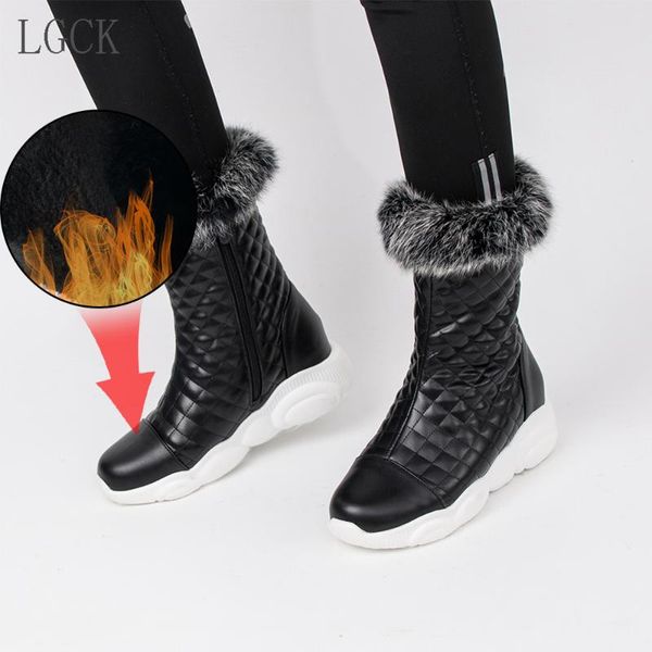 

plus size 34-46 fashion fur snow boots women boots winter women warm botas casual shoes mid calf mujer, Black