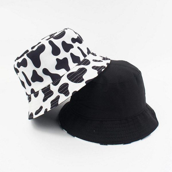 

2020 new fashion reversible black white cow print bucket hat summer sun caps for women men fisherman hat, Blue;gray