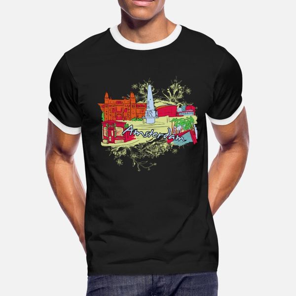 

амстердам тенниска мужчины designs 100% хлопок crew neck мужской интересное здание весна осень kawaii рубашка