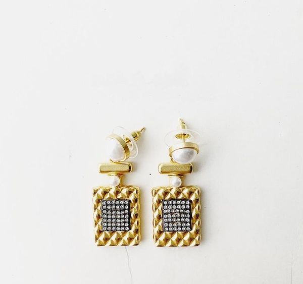 

c2274 brass 925 silver needle earring simple square tag cubic zirconia golden eardrop elegant female fashion01, Golden;silver