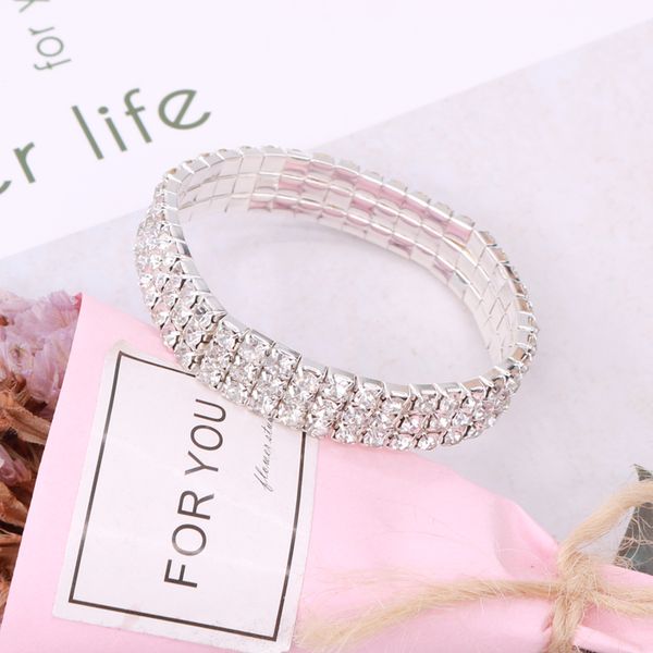 

trendy women multi-layer crystal bracelet shinning rhinestone ladies party charm bangles wristband bracelets jewelry gifts, Black