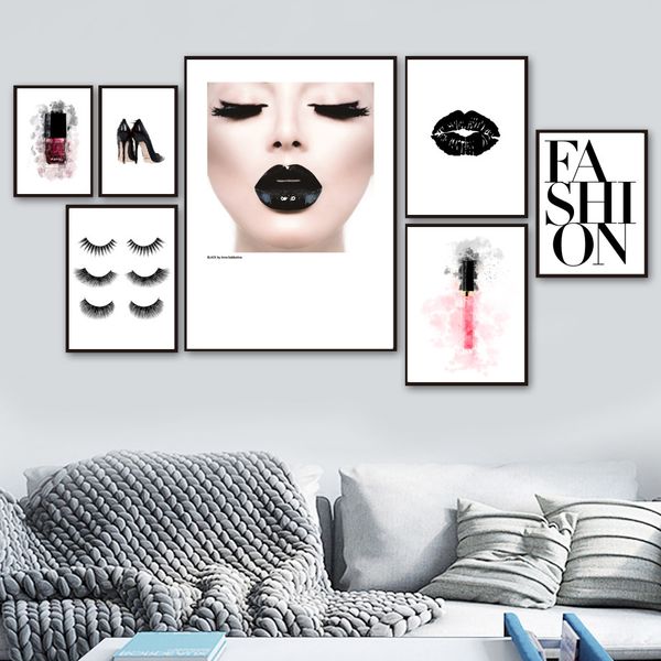 

girl lips high heels eyelash nail polish wall art canvas painting nordic posters and prints wall pictures for living room decor