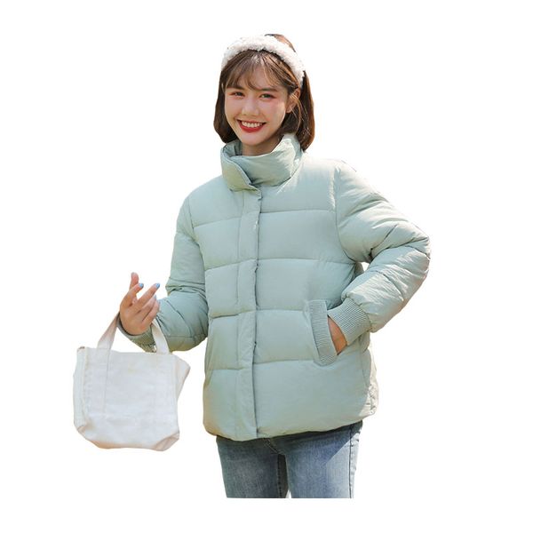 

chic women short winter jacket student stand collar bio down coat oversize cotton padded parkas, Black