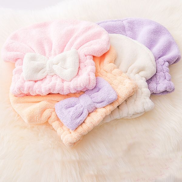 

shower caps super quick-drying hair towel bath cap strong absorbent head bowknot seven colors