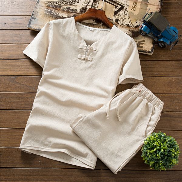 

2020 autumn summer spring men shirts and shorts chinese style cotton plus size solid color short sleeves ing, Gray