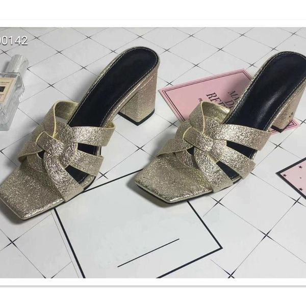 

ostrich grain cowhide sheepskin slippers latest popular european and american style sandals female arab trend heel 7cm-9cm, Black