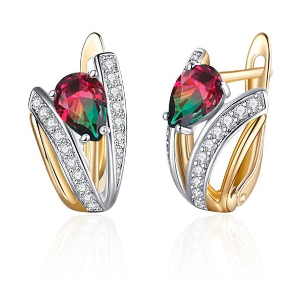 

luxury red green zirconia stud earrings for women gold color plated geometric cz crystal ear studs exquisite jewelry girls002, Golden;silver