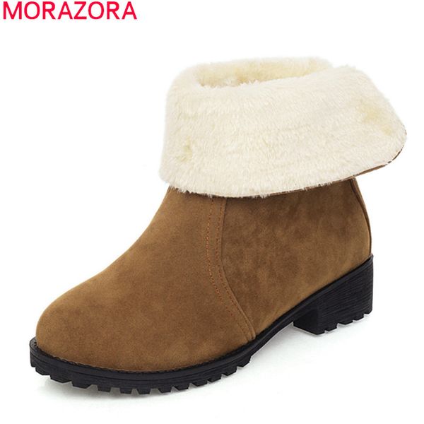 

morazora 2020 big size 34-46 simple casual snow boots low heel round toe zip ladies shoes solid color winter ankle boots women, Black