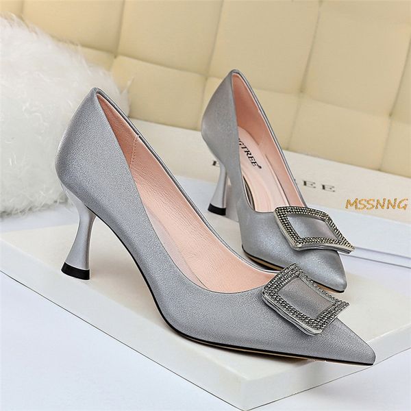 

dress shoes 2021 spring women high heel 7cm fashion rhinestone pointed toe solid pumps elegant thin women's big size, Black