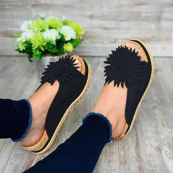 

women's comfortable slippers casual color matching retro roman large size flat slippers summer new listing 2020 dropshipping, Black