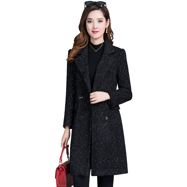 

women's wool & blends woolen coats female medium long korean autumn winter large size foreign gas wild thick coat women, Black