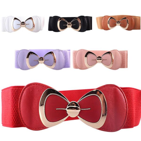 

women solid color bowknot cummerbunds elastic bow wide stretch bukle waistband waist belt ceinture femme cinturones mujer #t1p, Black;brown