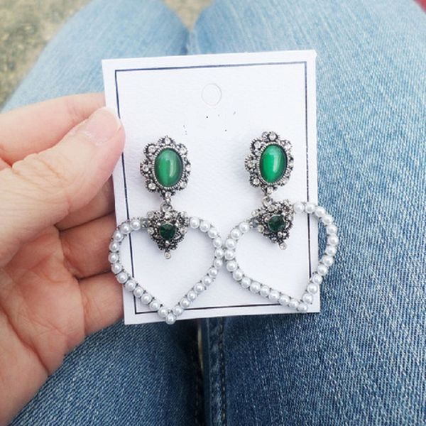 

dangle & chandelier statement heart drop earrings for women bijoux fashion jewelry with simulated-pearl cute gift, Silver